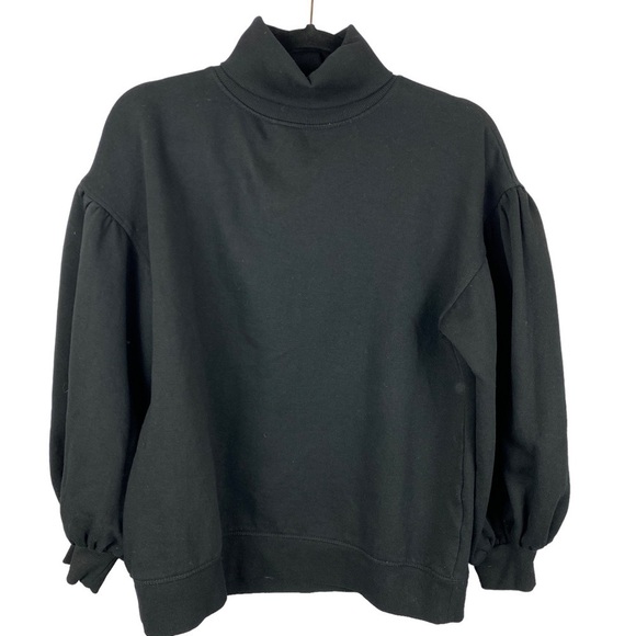 Zara Knit Bell Sleeve Cotton Oversized Turtleneck Sweater Small Black - Picture 1 of 11